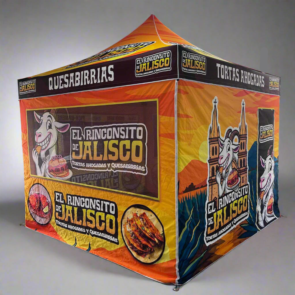 10x10 pop-up tent with mesh wall and service windows