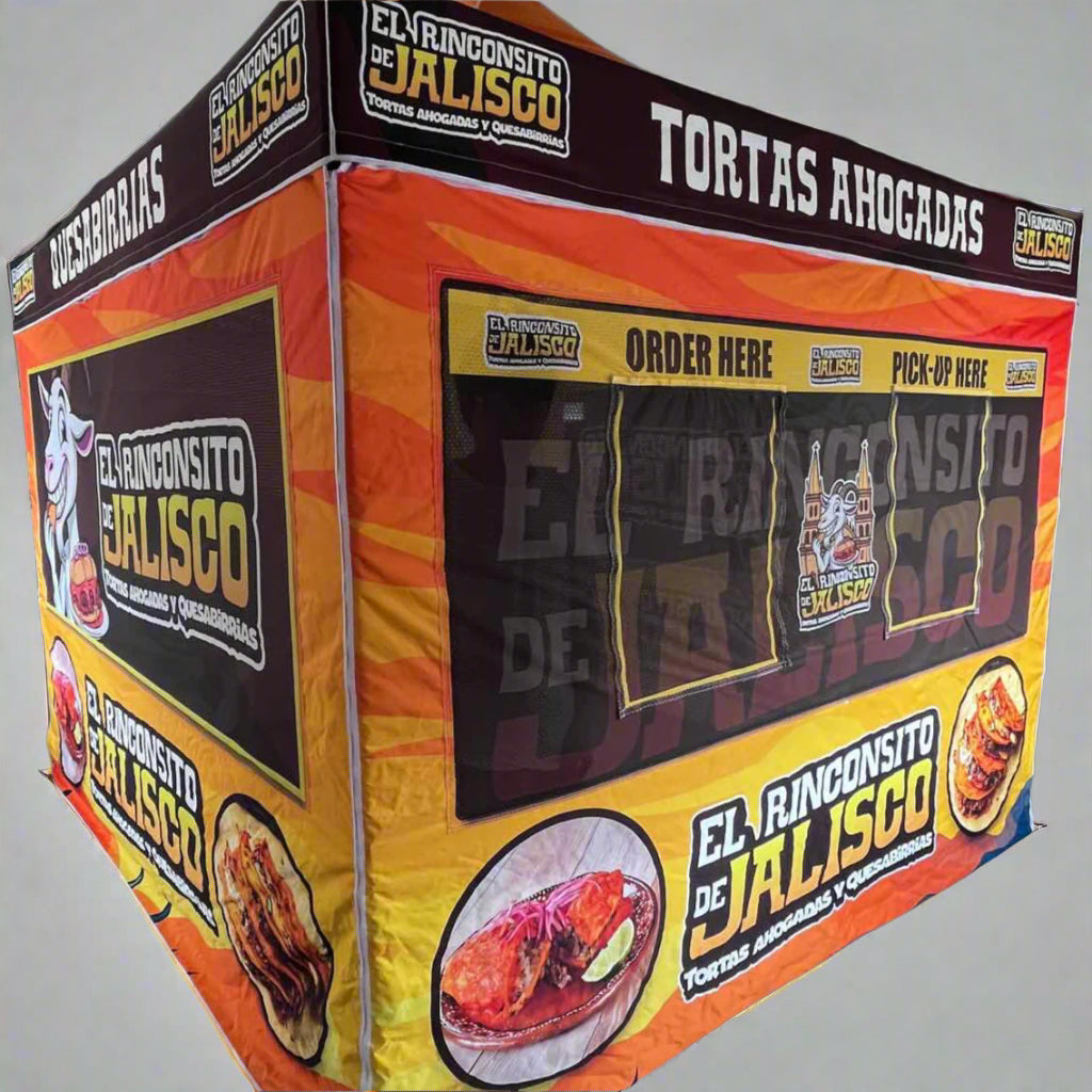 10x10 pop-up tent with mesh wall and service windows